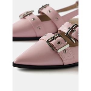 Mint Velvet Ella Pink Leather Buckled Flat Shoes